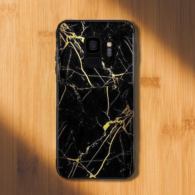 Galaxy S9 Gold Dust Texture Marble Glass Case casemarts