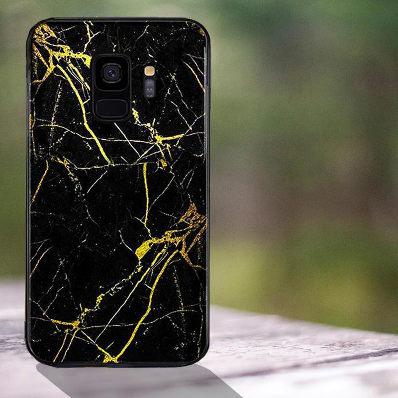 Galaxy S9 Gold Dust Texture Marble Glass Case casemarts