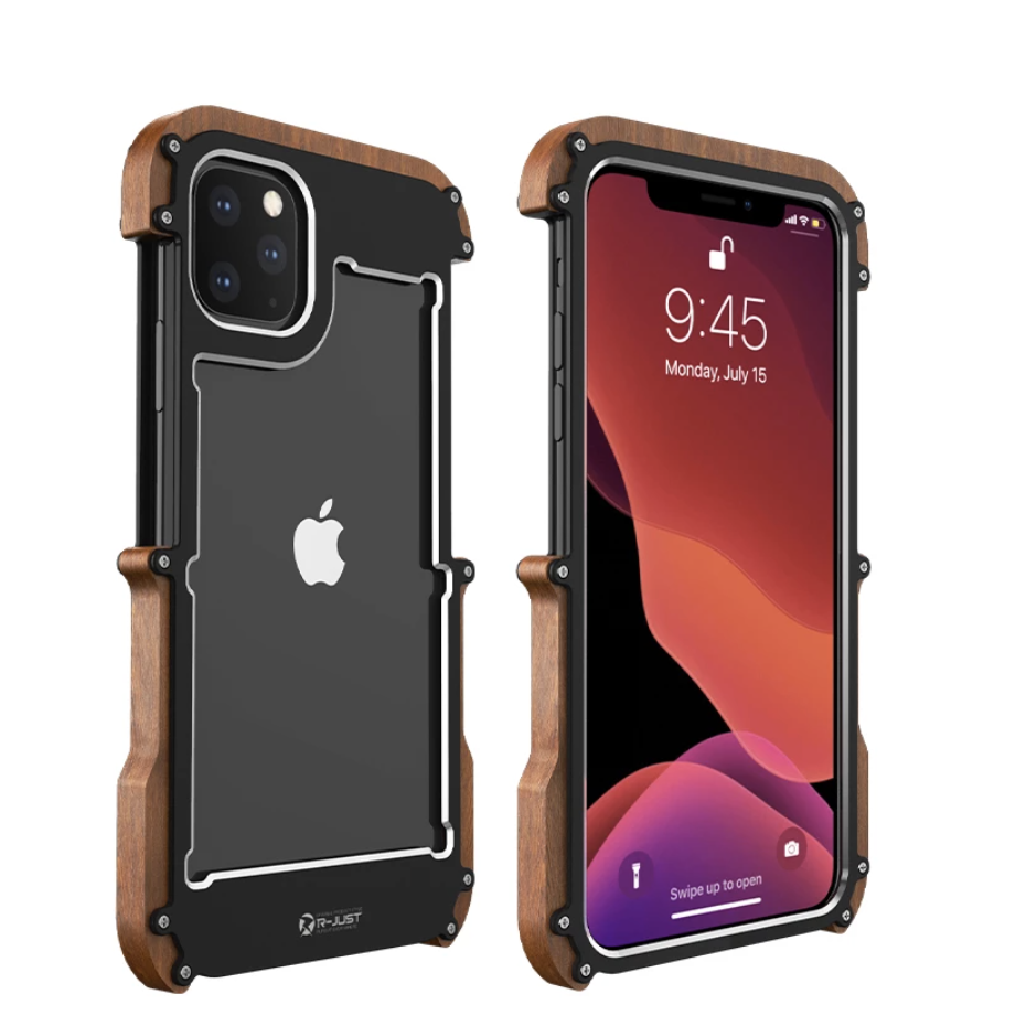 R-Just Aluminium & Natural Wood Anti-shock Bumper Case casemarts