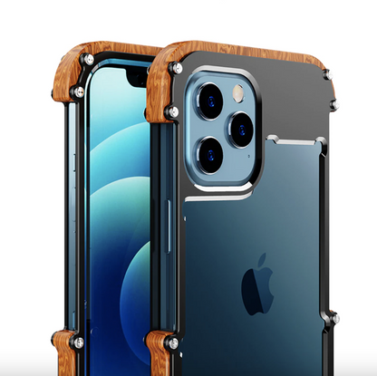 R-Just Aluminium & Natural Wood Anti-shock Bumper Case casemarts