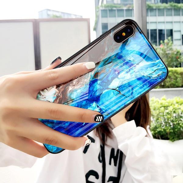 iPhone XS Soothing Sea Pattern Marble Glass Back Case casemarts