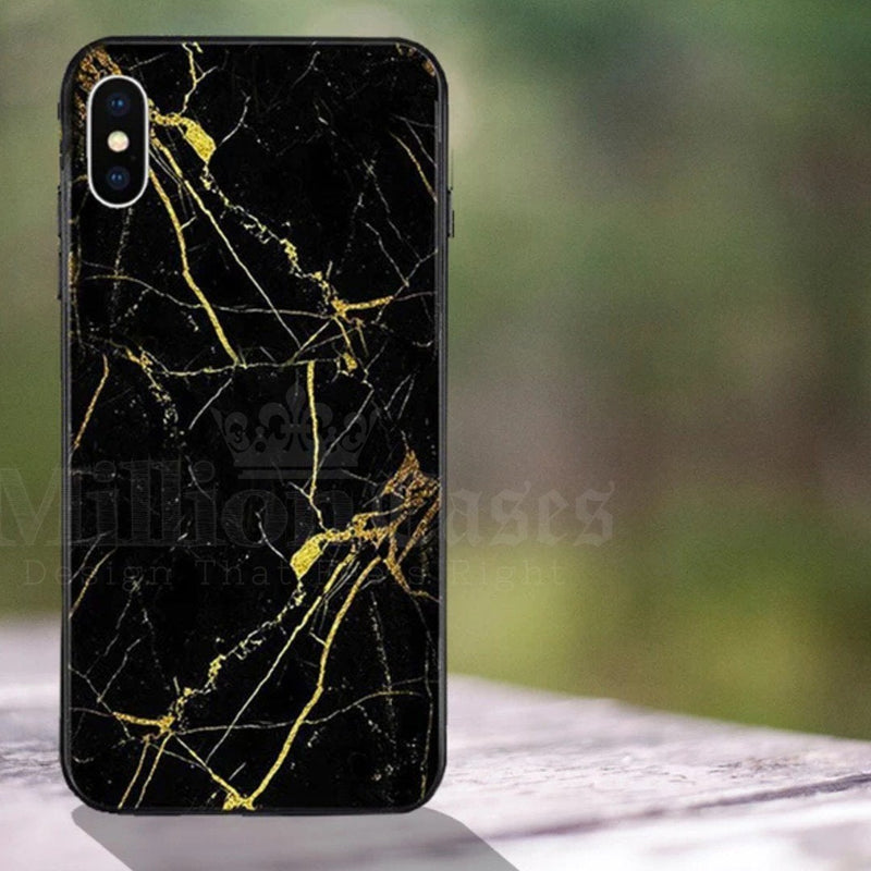 iPhone XS Max Gold Dust Texture Marble Glass Case casemarts