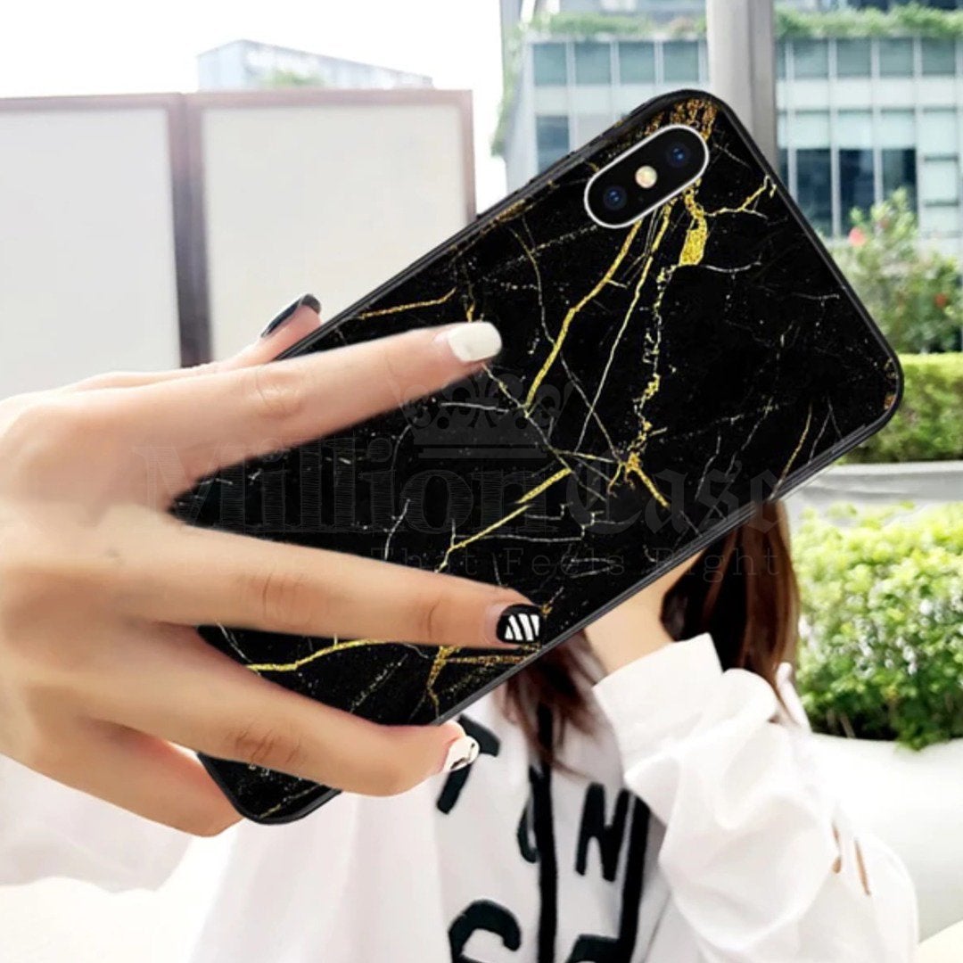 iPhone XS Max Gold Dust Texture Marble Glass Case casemarts