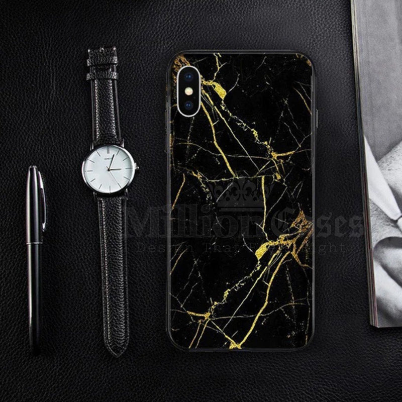 iPhone XS Max Gold Dust Texture Marble Glass Case casemarts