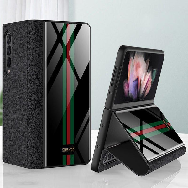 Galaxy Z Fold4 Premium Striped Glass Case casemarts