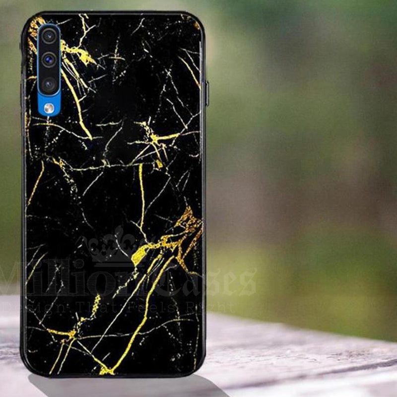 Galaxy A70 Gold Dust Texture Marble Glass Case casemarts