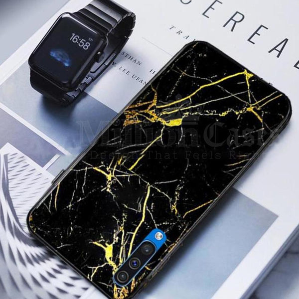 Galaxy A70 Gold Dust Texture Marble Glass Case casemarts