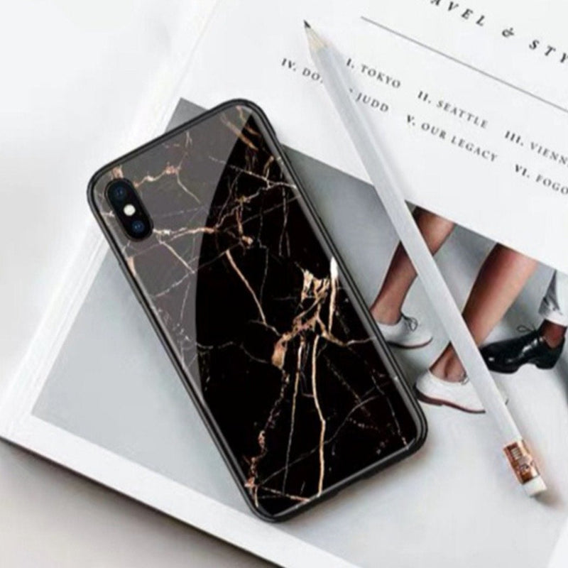 iPhone XR Gold Dust Texture Marble Glass Case casemarts