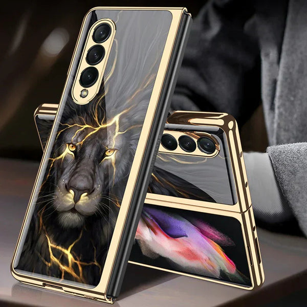 Galaxy Z Fold4 Lion Pattern Glass Case casemarts