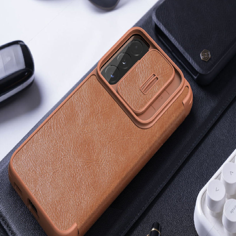 Galaxy S22 Camera Protection QIN Leather Flip Case casemarts