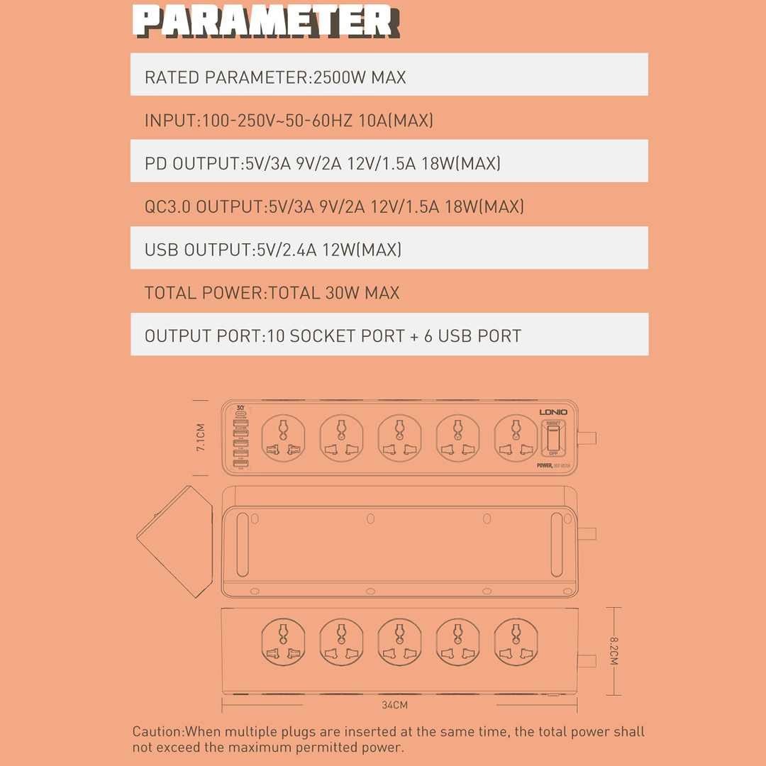 LDNIO - 10 Outlet With 6 USB Type C Power Socket casemarts