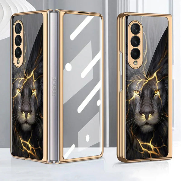 Galaxy Z Fold4 Lion Pattern Glass Case casemarts