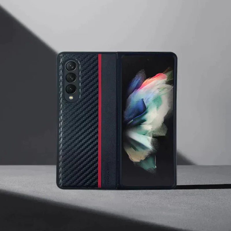 Galaxy Z Fold4 Frosted Carbon Fiber PU Leather Protective Case casemarts