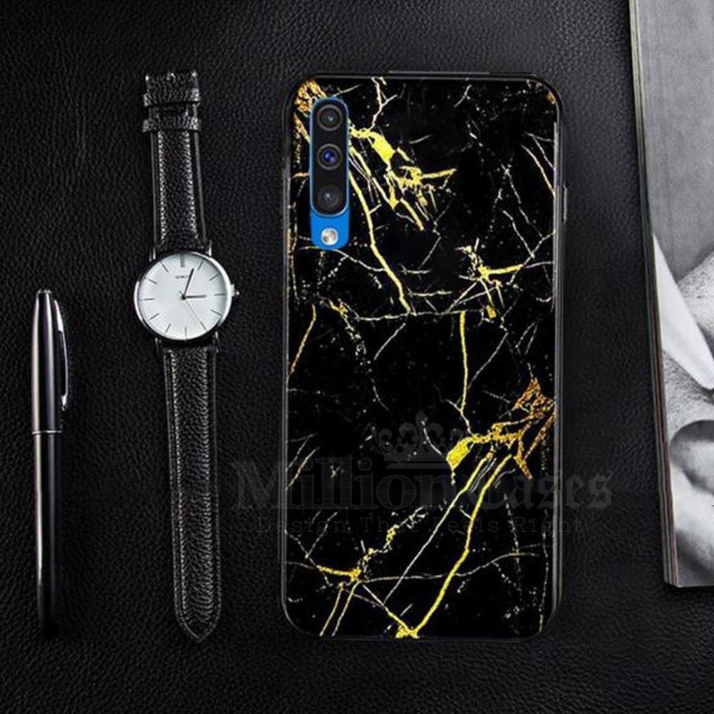 Galaxy A70 Gold Dust Texture Marble Glass Case casemarts