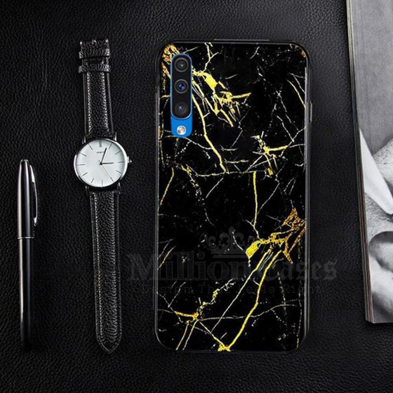 Galaxy A70 Gold Dust Texture Marble Glass Case casemarts