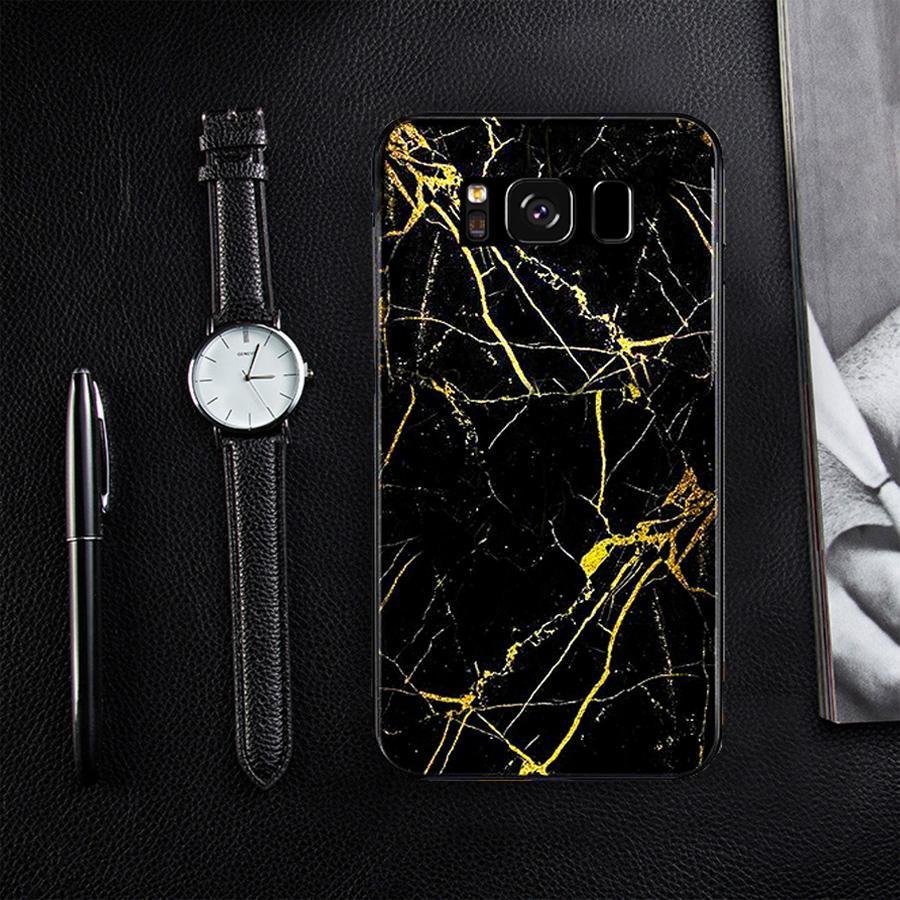 Galaxy S Series Gold Dust Texture Marble Glass Case casemarts