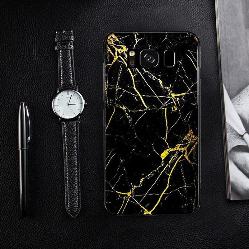 Galaxy S Series Gold Dust Texture Marble Glass Case casemarts