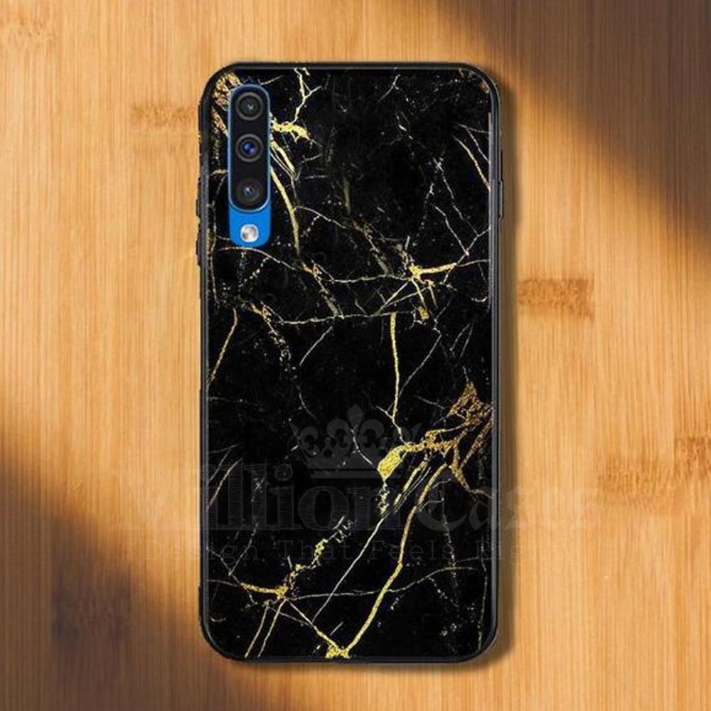 Galaxy A70 Gold Dust Texture Marble Glass Case casemarts