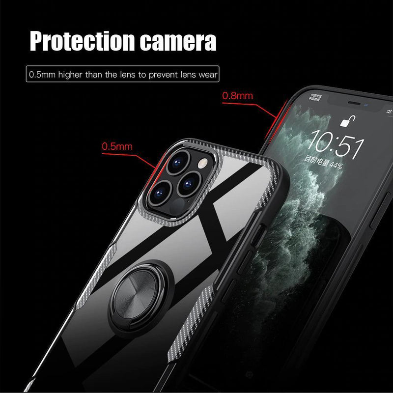 iPhone 12 Series Shockproof Transparent Metallic Ring Holder Case casemarts