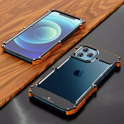 iPhone 13 Series R-Just Aluminium & Natural Wood Anti-shock Bumper Case casemarts