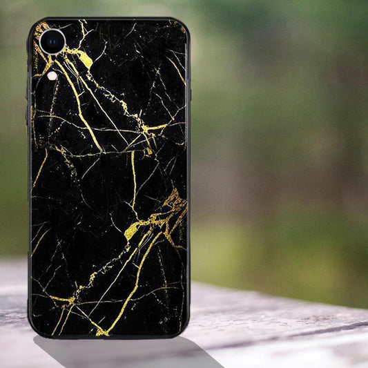 iPhone XR Gold Dust Texture Marble Glass Case casemarts