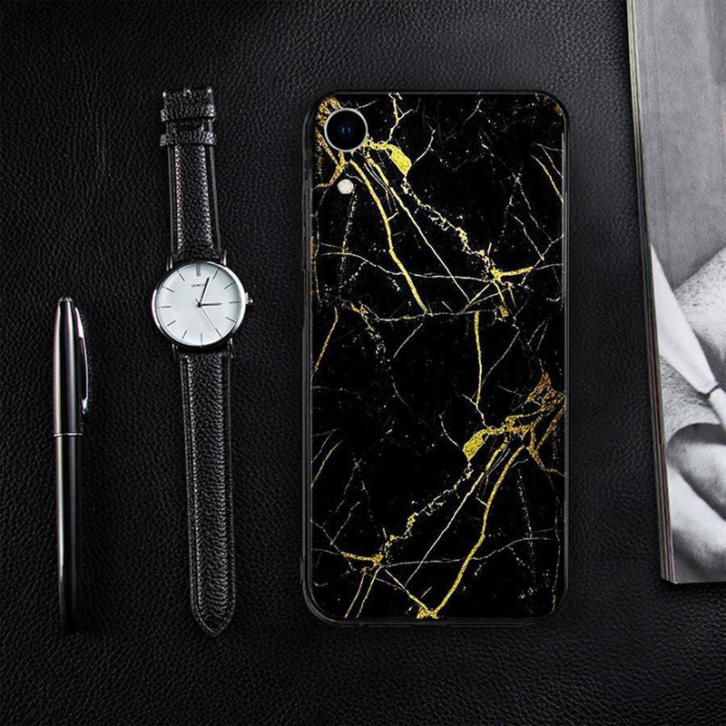 iPhone XR Gold Dust Texture Marble Glass Case casemarts