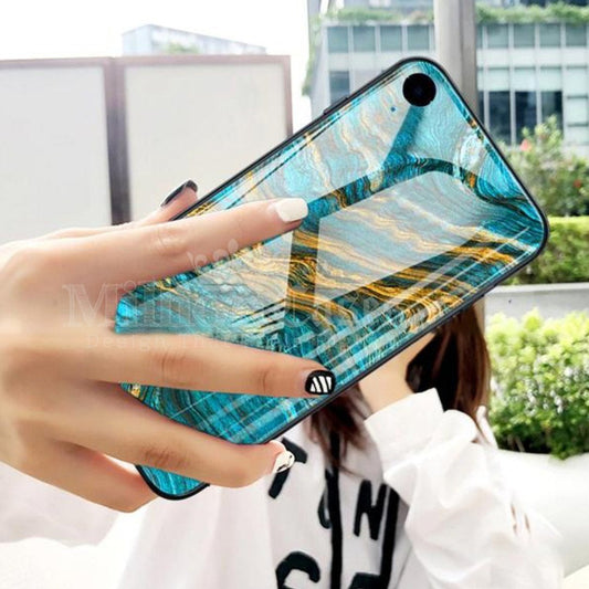 iPhone XR Soothing Sea Pattern Marble Glass Back Case casemarts