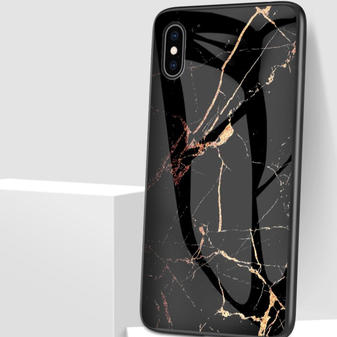 iPhone XS Max Gold Dust Texture Marble Glass Case casemarts