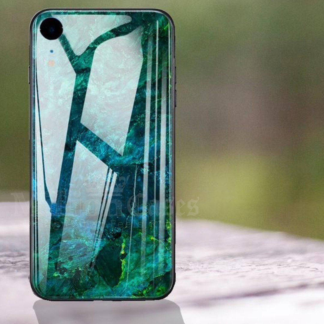 iPhone XR Soothing Sea Pattern Marble Glass Back Case casemarts