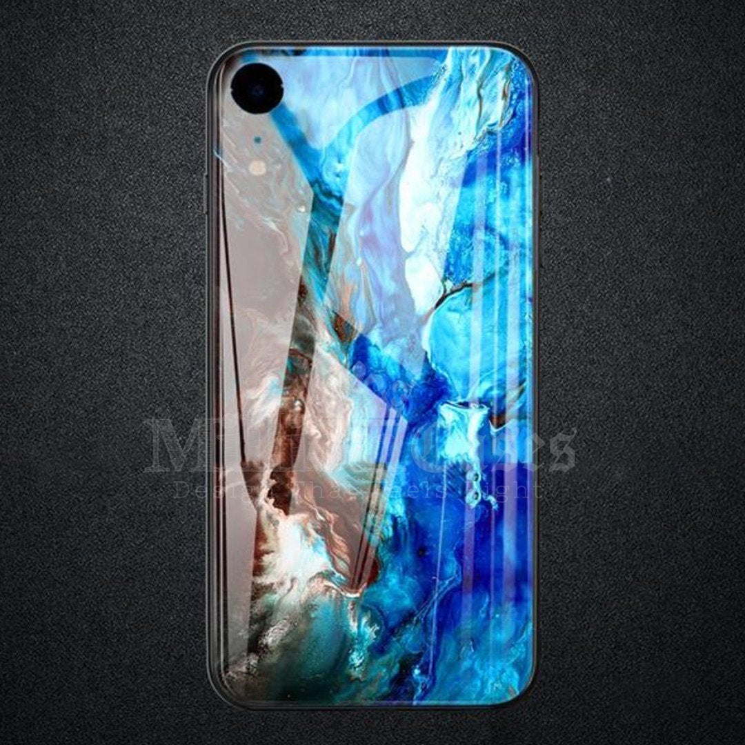 iPhone XR Soothing Sea Pattern Marble Glass Back Case casemarts