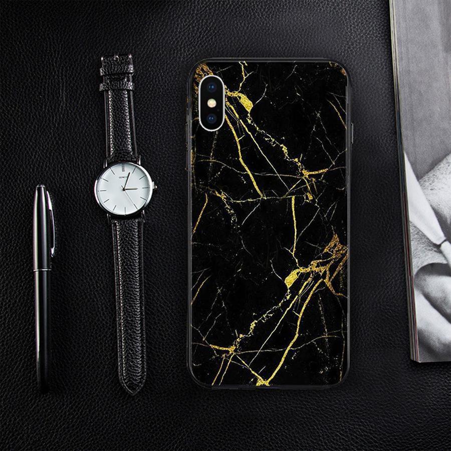 iPhone X Gold Dust Texture Marble Glass Case casemarts