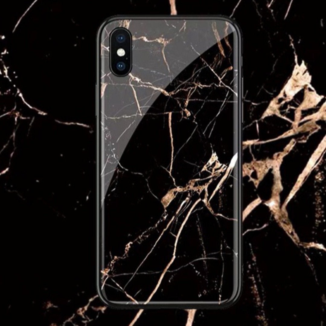 iPhone XS Max Gold Dust Texture Marble Glass Case casemarts