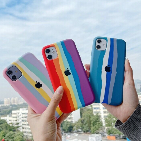 iPhone Series Rainbow Liquid Silicone Logo Case With Tempered Glass casemarts