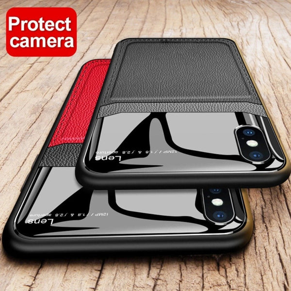 iPhone XS Sleek Slim Leather Glass Case casemarts