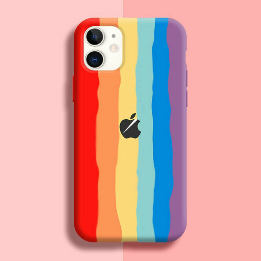 iPhone Series Rainbow Liquid Silicone Logo Case With Tempered Glass casemarts