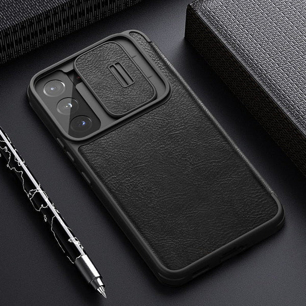 Galaxy S22 Plus Camera Protection QIN Leather Flip Case casemarts