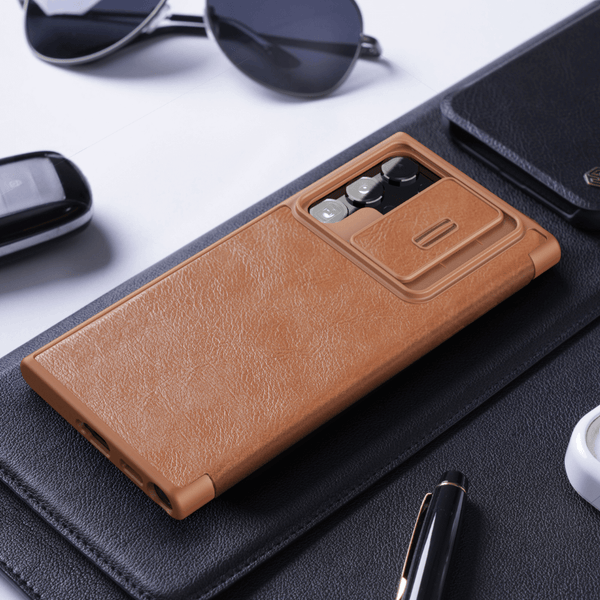 Galaxy S22 Series Camera Protection QIN Leather Flip Case casemarts