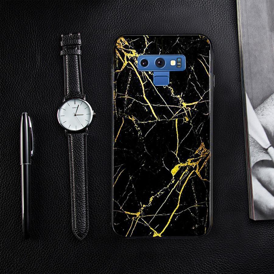 Galaxy Note 9 Gold Dust Texture Marble Glass Case casemarts