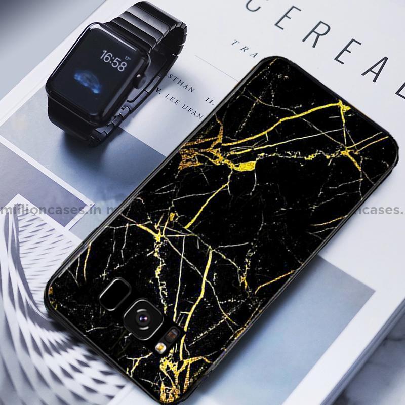 Galaxy S Series Gold Dust Texture Marble Glass Case casemarts