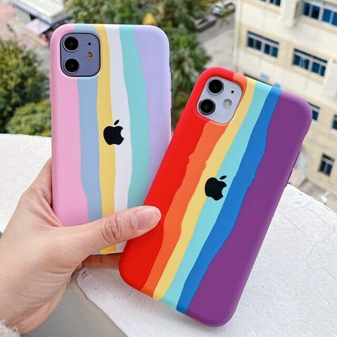 iPhone Series Rainbow Liquid Silicone Logo Case With Tempered Glass casemarts